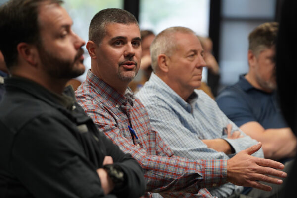 Photo from Riverfront District Stakeholder Meeting. Man speaking.